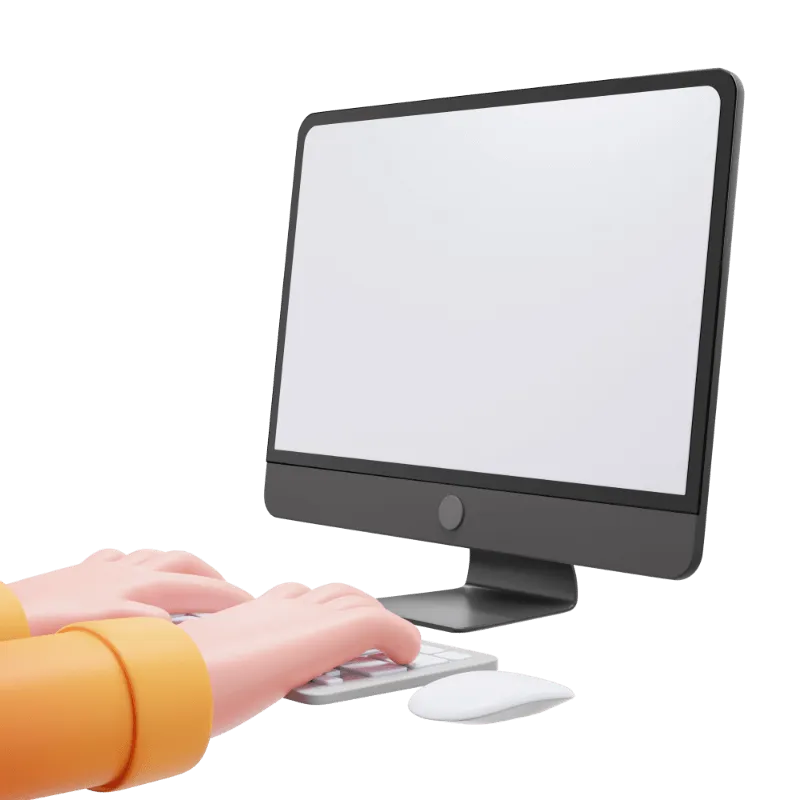 3d cartoon hands typing on imac